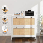 Meuble de rangement latéral 2 tiroirs Bois Rotin avec serrure pour bureau à domicile
