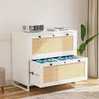 Meuble de rangement latéral 2 tiroirs Bois Rotin avec serrure pour bureau à domicile