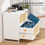 Meuble de rangement latéral 2 tiroirs Bois Rotin avec serrure pour bureau à domicile