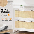 Meuble de rangement latéral 2 tiroirs Bois Rotin avec serrure pour bureau à domicile