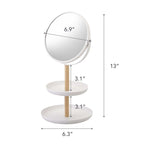 Plateau à bijoux à deux niveaux avec miroir, acier et bois, diamètre du miroir 15 cm, capacité de 2 kg