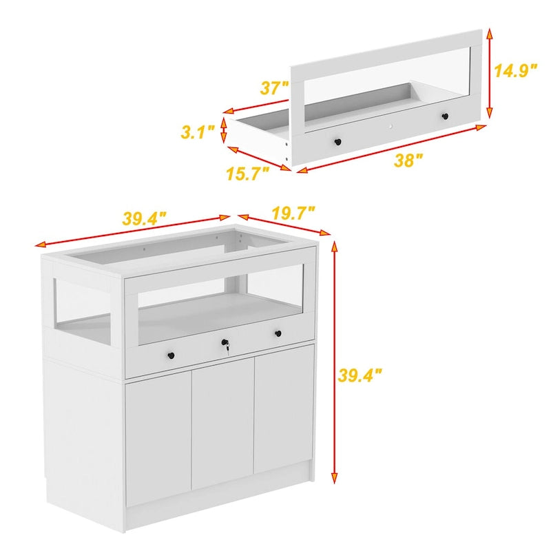 Vitrine avec plateau en verre trempé et rangement verrouillable – 39,4