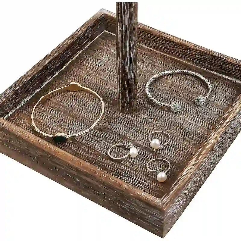 Organisateur de bijoux rotatif en bois - P