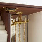 Boîte à bijoux en bois massif avec 3 tiroirs, carrousel à colliers intégré et miroir marron - 25,4*13,2*29,7cm
