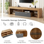 Meuble TV Design Moderne pour Téléviseurs jusqu'à 80 pouces, Meuble TV Mural avec Lumières LED, Console Multimédia avec 6 Casiers de Rangement